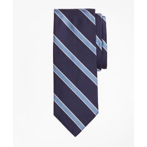 BROOKS BROTHERS Oxford Stripe Silk Tie Navy